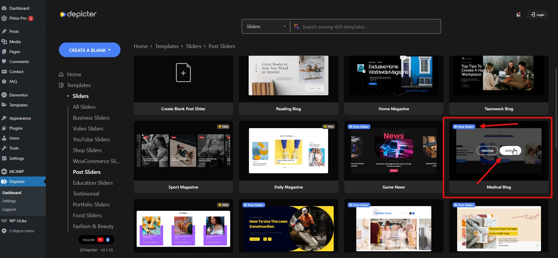 Importing templates
