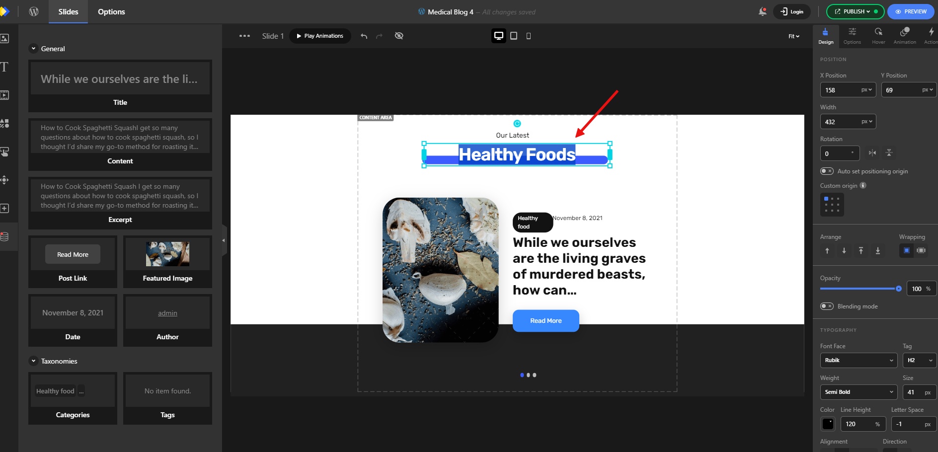 Editing the slider
