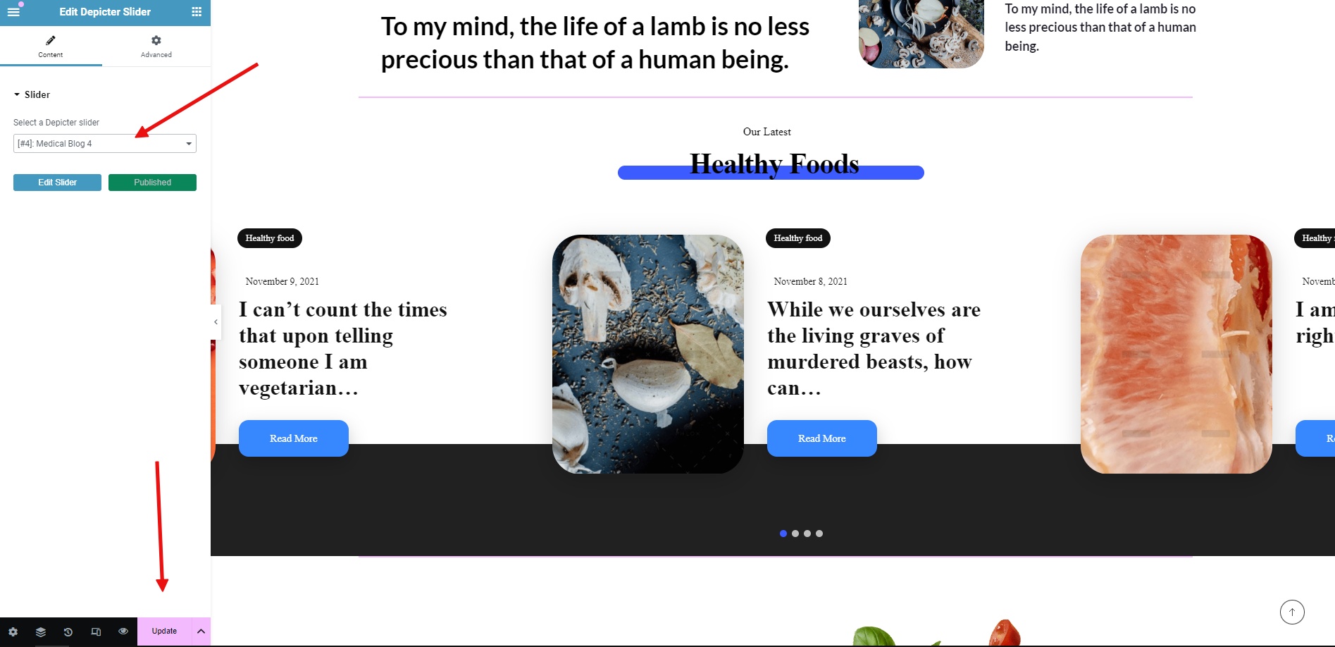 Selecting the slider