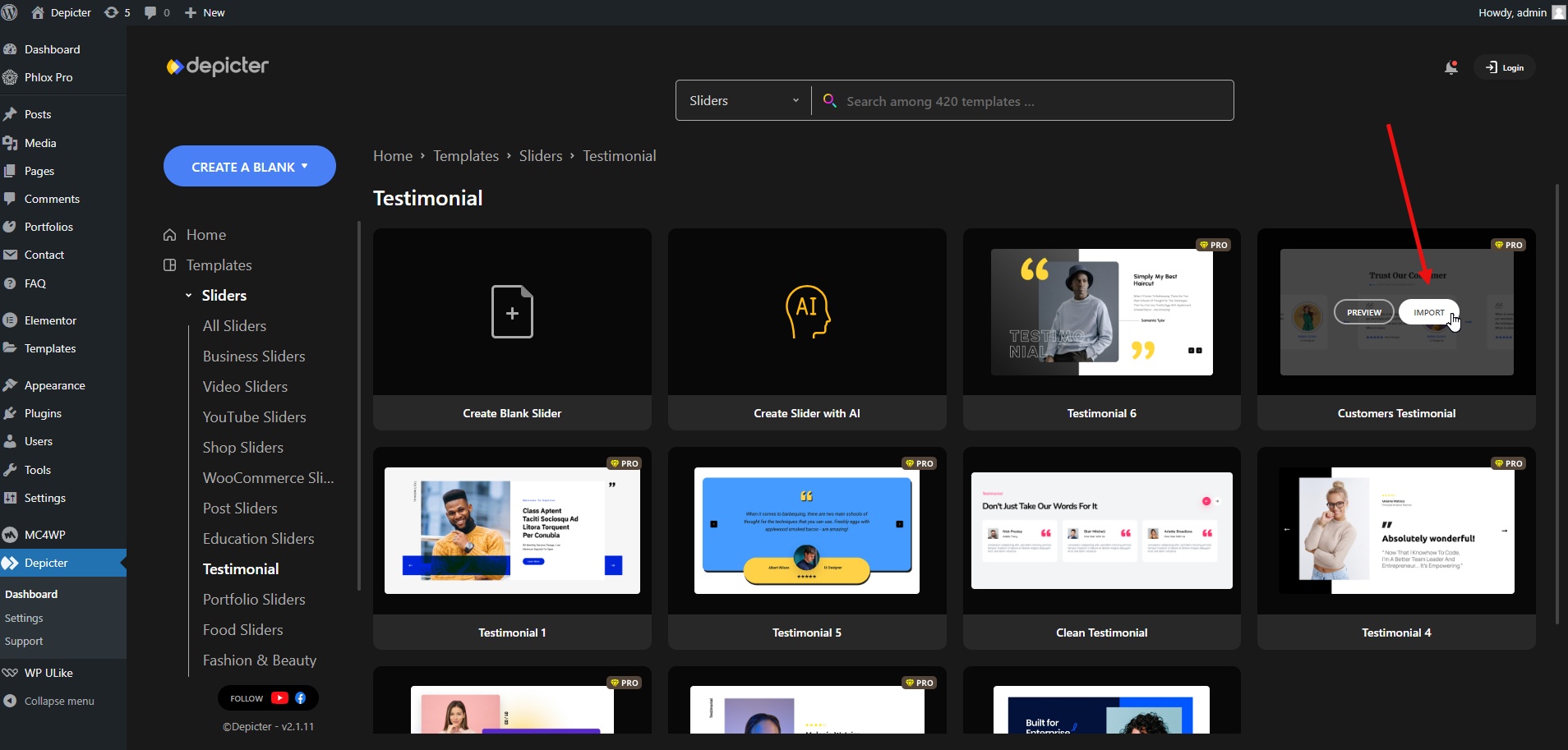 Importing templates