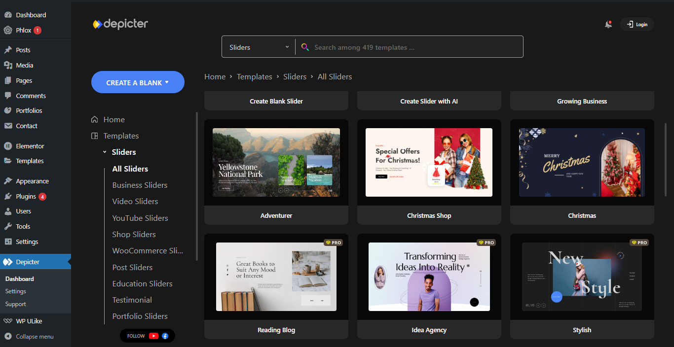 depicter wordpress slider plugin with beautiful slider templates