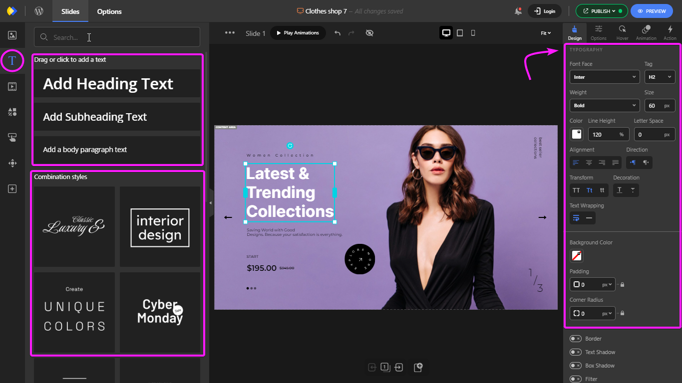 Heading and subheading templates